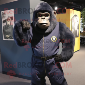 Navy Gorilla mascot costume character dressed with a Jumpsuit and Backpacks