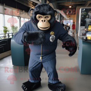 Navy Gorilla mascot costume character dressed with a Jumpsuit and Backpacks