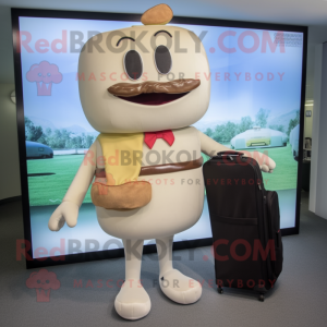 Cream Burgers mascot costume character dressed with a Mini Dress and Briefcases