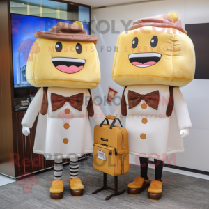 Cream Burgers mascot costume character dressed with a Mini Dress and Briefcases