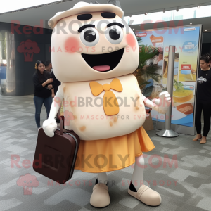 Cream Burgers mascot costume character dressed with a Mini Dress and Briefcases