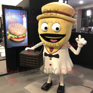 Cream Burgers mascot costume character dressed with a Mini Dress and Briefcases