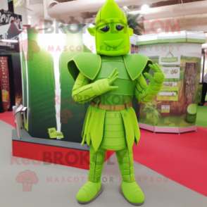 Lime Green Medieval Knight mascot costume character dressed with a Romper and Earrings