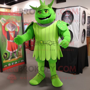 Lime Green Medieval Knight mascot costume character dressed with a Romper and Earrings