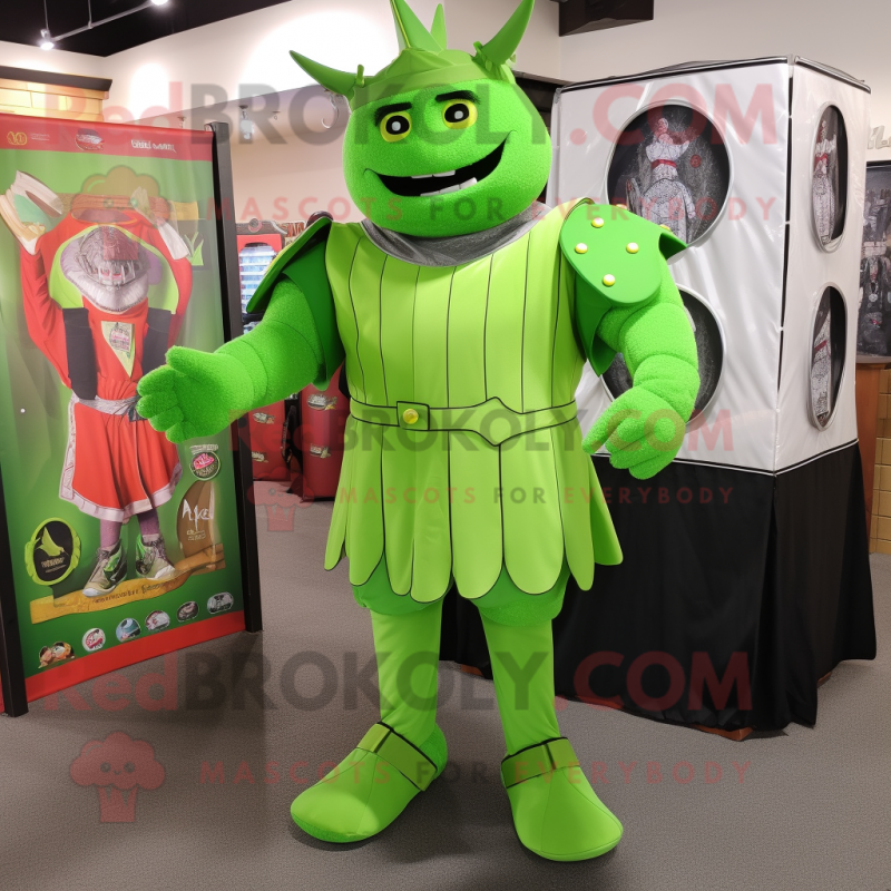 Lime Green Medieval Knight mascot costume character dressed with a Romper and Earrings