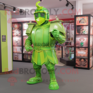 Lime Green Medieval Knight mascot costume character dressed with a Romper and Earrings