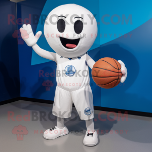 White Basketball Ball mascot costume character dressed with a Bootcut Jeans and Tie pins
