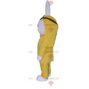 Peluche mascotte coniglio bianco vestito di giallo -