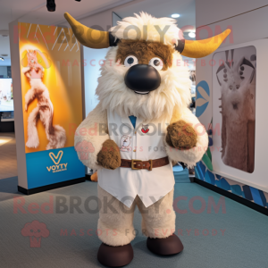 Cream Yak mascot costume character dressed with a Playsuit and Pocket squares