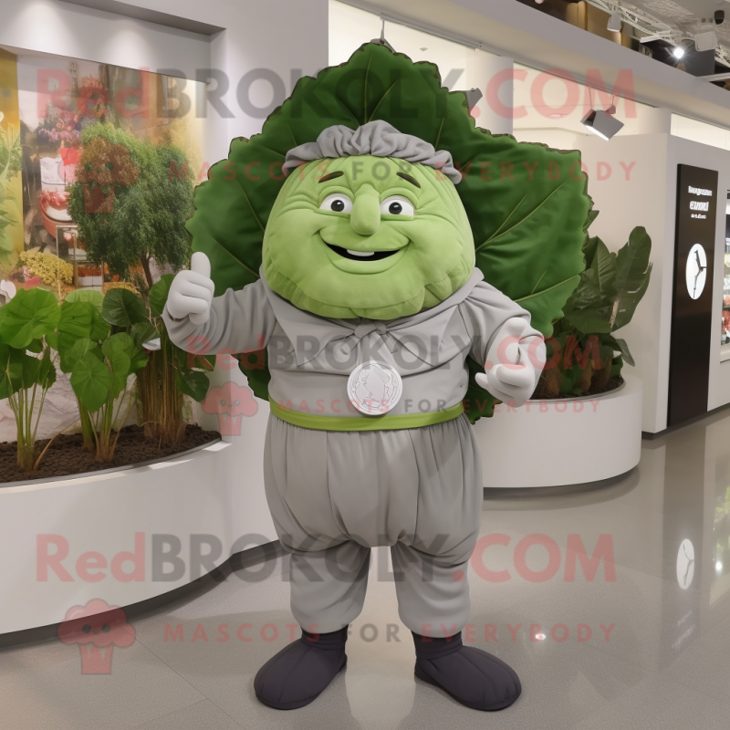 Gray Cabbage Leaf mascot costume character dressed with a Chinos and Bracelet watches