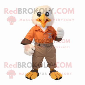 Peach Bald Eagle mascot costume character dressed with a Dungarees and Shoe laces