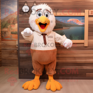 Peach Bald Eagle mascot costume character dressed with a Dungarees and Shoe laces