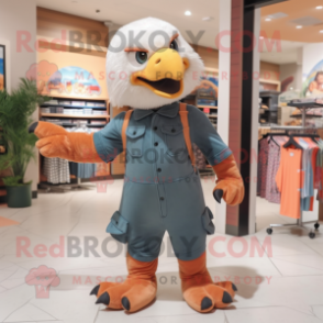 Peach Bald Eagle mascot costume character dressed with a Dungarees and Shoe laces