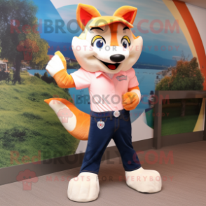 Peach Wolf mascot costume character dressed with a Bootcut Jeans and Anklets