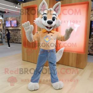 Peach Wolf mascot costume character dressed with a Bootcut Jeans and Anklets
