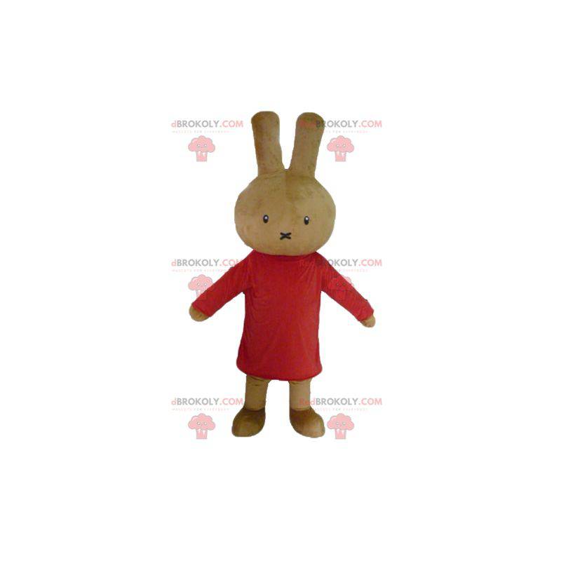 Plyšový maskot hnědý králík oblečený v červené barvě - Plyšový maskot hnědý králík oblečený v červené barvě -