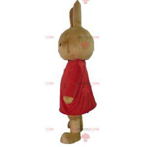 Peluche mascotte coniglio marrone vestito di rosso -