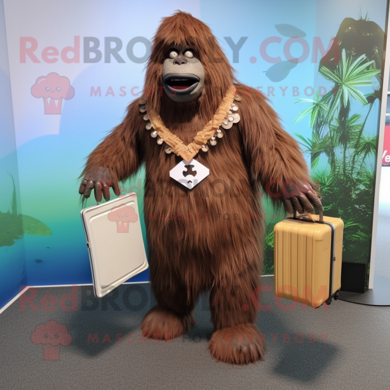 nan Sasquatch mascot costume character dressed with a Pleated Skirt and Briefcases nan Sasquatch mascot costume character dressed with a Pleated Skirt and Briefcases