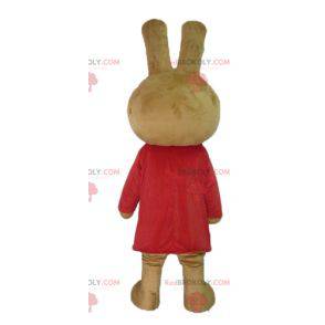 Peluche mascotte coniglio marrone vestito di rosso -