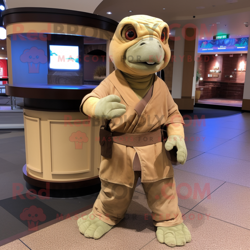 Tan Turtle mascot costume character dressed with a Cargo Pants and Shawl pins Tan Turtle mascot costume character dressed with a Cargo Pants and Shawl pins