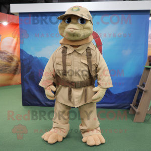Tan Turtle mascot costume character dressed with a Cargo Pants and Shawl pins