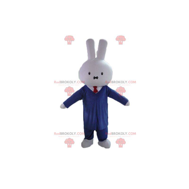 Mascota de conejo blanco vestida con un traje de corbata -