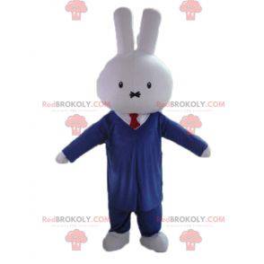 Mascotte de lapin blanc habillé d'un costume cravate -