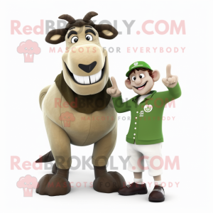 Olive Quagga mascot costume character dressed with a Chinos and Rings