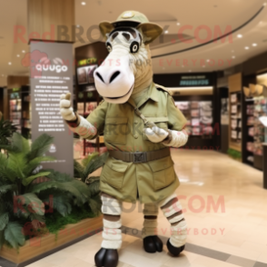 Olive Quagga mascot costume character dressed with a Chinos and Rings