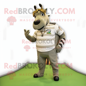 Olive Quagga mascot costume character dressed with a Chinos and Rings