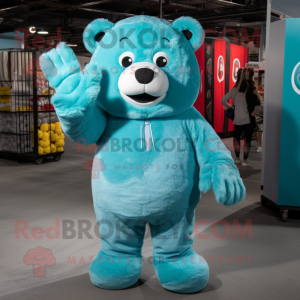 Cyan Bear maskot kostume...