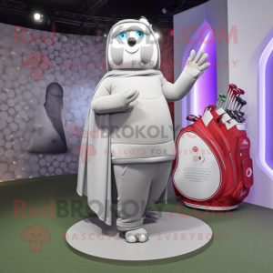 Silver Golf Bag mascot costume character dressed with a Yoga Pants and Shawls