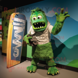 Forest Green Frankenstein'S Monster mascot costume character dressed with a Board Shorts and Wraps