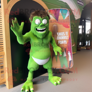 Forest Green Frankenstein'S Monster mascot costume character dressed with a Board Shorts and Wraps