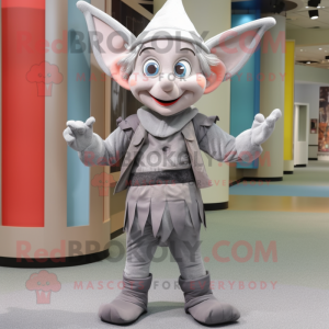 Gray Elf mascot costume character dressed with a Dress Pants and Headbands