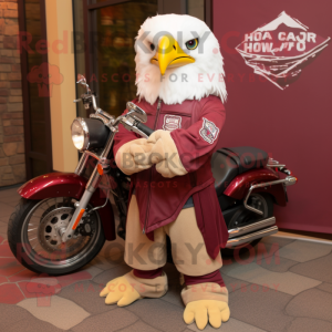 Maroon Bald Eagle mascot costume character dressed with a Moto Jacket and Shawls