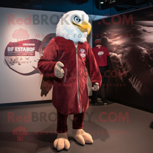 Maroon Bald Eagle mascot costume character dressed with a Moto Jacket and Shawls