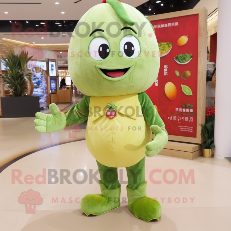 Olive Dim Sum mascot costume character dressed with a Bootcut Jeans and Necklaces