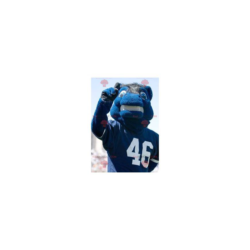 Blue horse mascot in sportswear - Redbrokoly.com