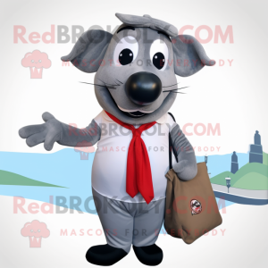 Gray Moussaka mascot costume character dressed with a Sheath Dress and Ties