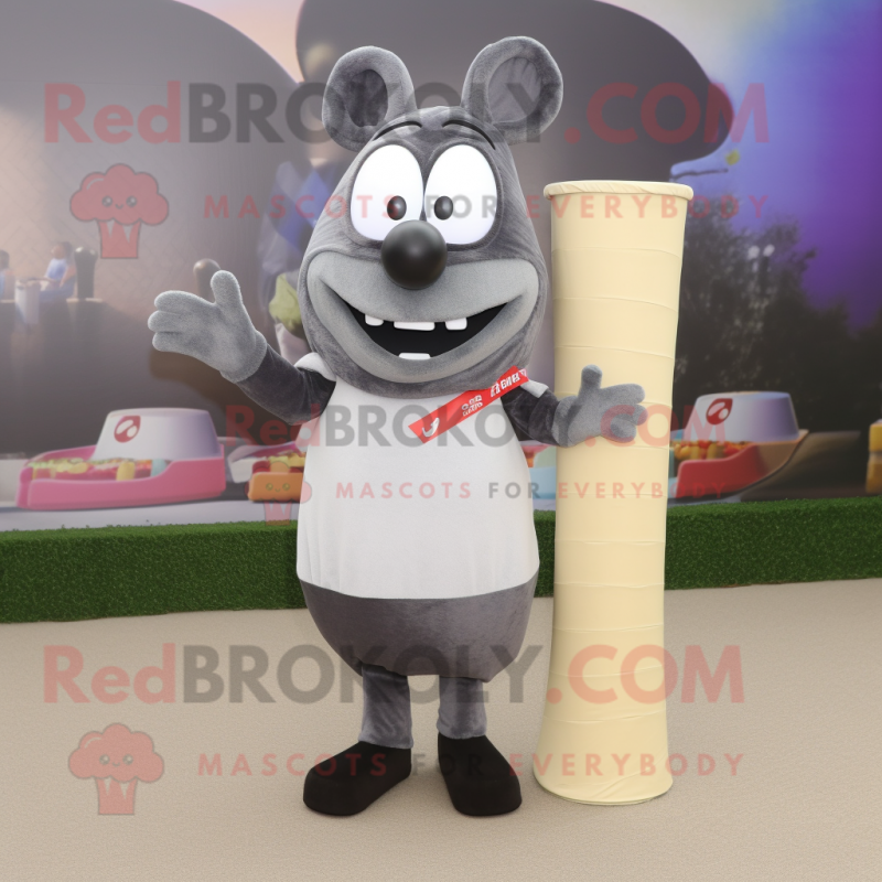 Gray Moussaka mascot costume character dressed with a Sheath Dress and Ties Gray Moussaka mascot costume character dressed with a Sheath Dress and Ties