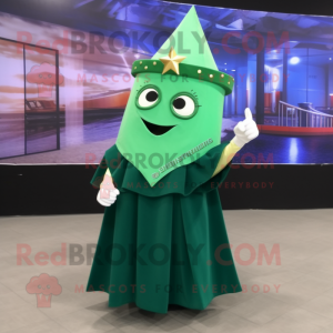 Forest Green Ray mascot costume character dressed with a Pencil Skirt and Shawl pins