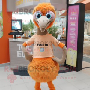 Peach Ostrich mascot costume character dressed with a T-Shirt and Scarf clips