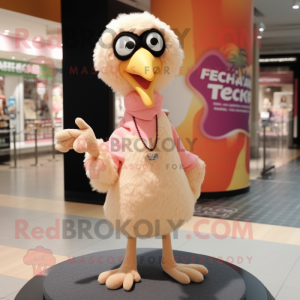 Peach Ostrich mascot costume character dressed with a T-Shirt and Scarf clips