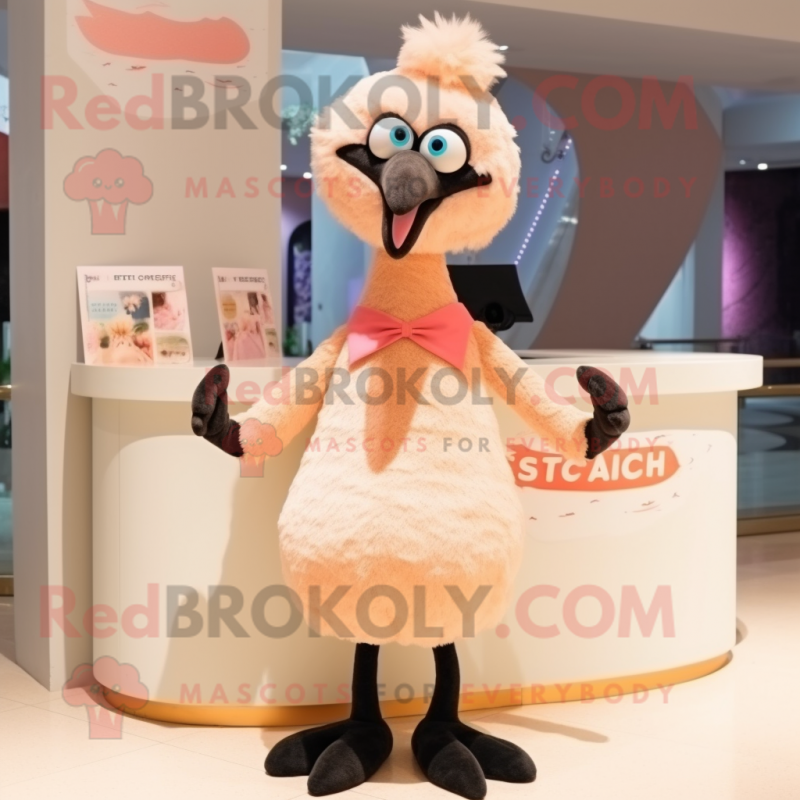 Peach Ostrich mascot costume character dressed with a T-Shirt and Scarf clips Peach Ostrich mascot costume character dressed with a T-Shirt and Scarf clips
