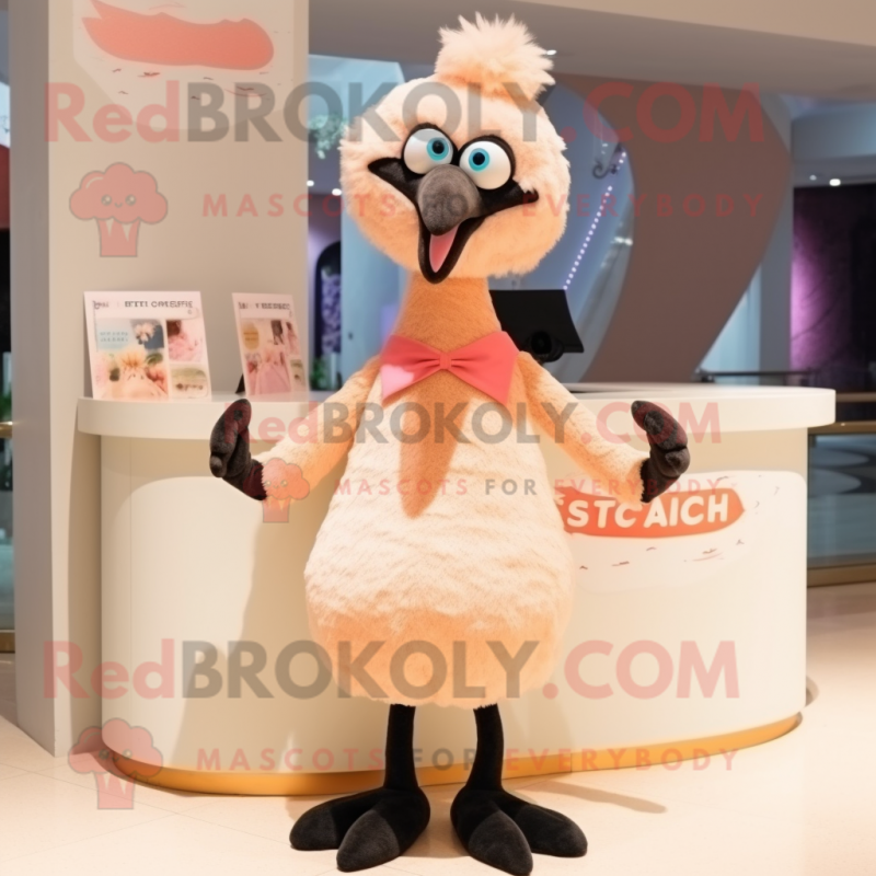 Peach Ostrich mascot costume character dressed with a T-Shirt and Scarf clips