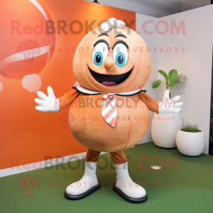 Peach Rugby Ball mascot costume character dressed with a Dress Pants and Rings