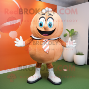 Peach Rugby Ball mascot costume character dressed with a Dress Pants and Rings