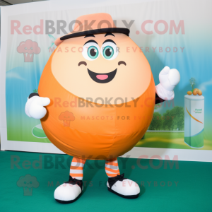 Peach Rugby Ball mascot costume character dressed with a Dress Pants and Rings