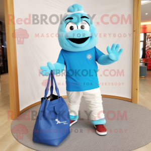 Sky Blue Engagement Ring mascot costume character dressed with a Polo Tee and Tote bags